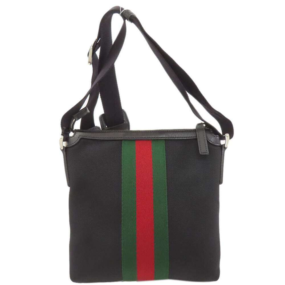 Gucci Long Bag Shoulder Leather Sherry Canvas Black